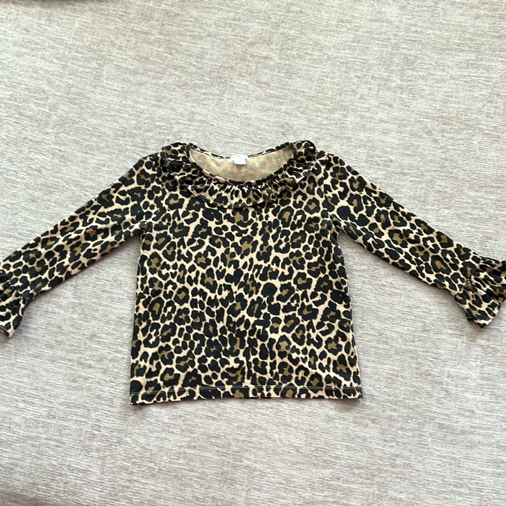 leopard print crewcut ruffled top sz. 10